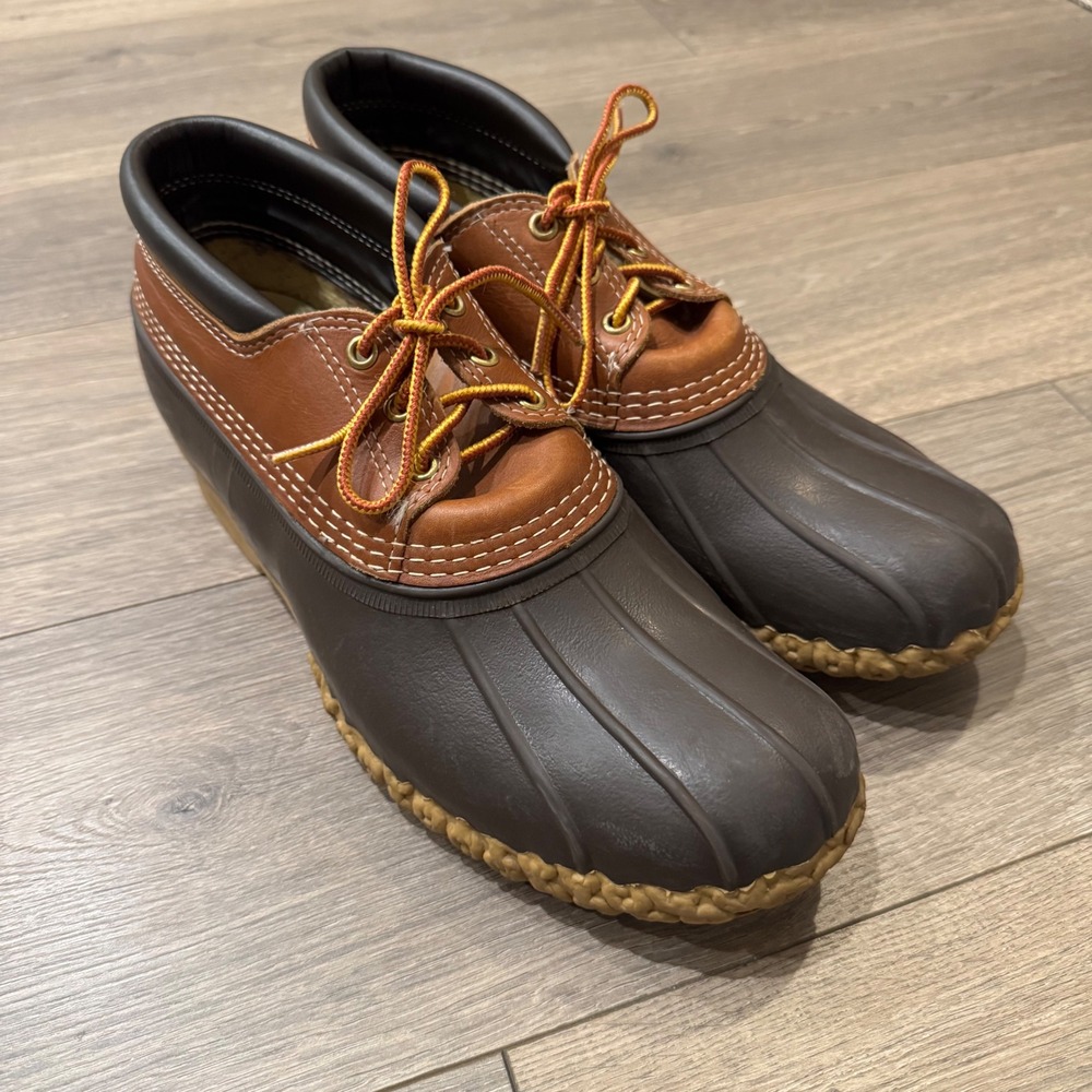 LL Bean Men Rubber Moc Bean Boots Brown Tan Leather Duck Shoes Maine 11 M